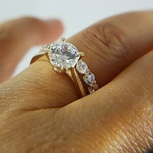 14k Solid Yellow Gold Engagement Ring Wedding Band